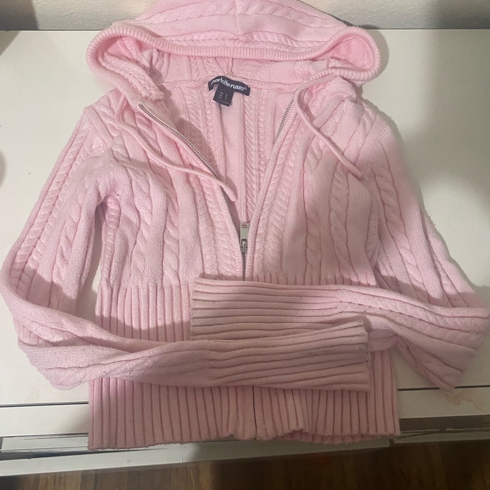Charlotte Russe Pink Hooded Cable Knit Cardigan